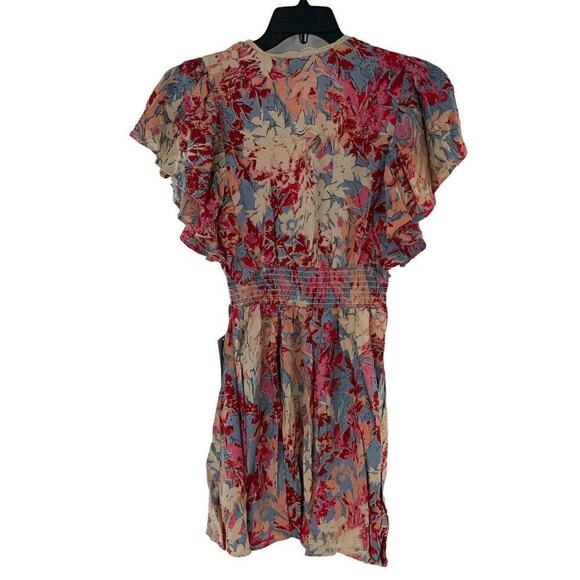 Angie Floral Smocked Waist Flutter Sleeves Boho V-Neck Dress Size Small NEW - Picture 4 of 10